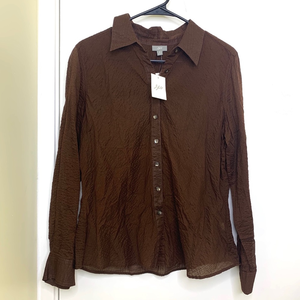 J. Jill Brown Lightweight Crinkle Button Up Shirt